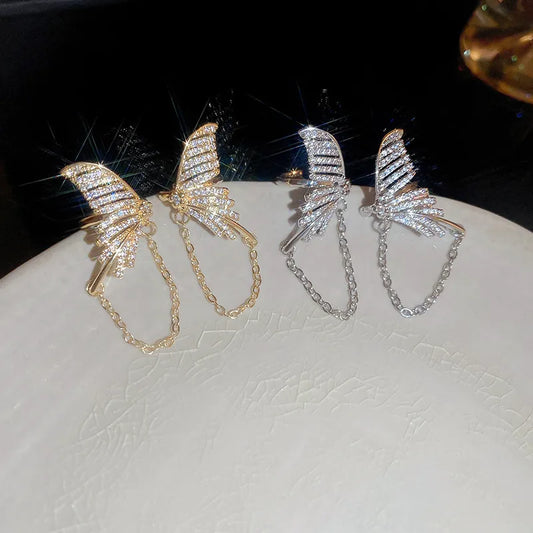 Butterfly Alloy Zircon Clip Earrings [JIS2024032738]