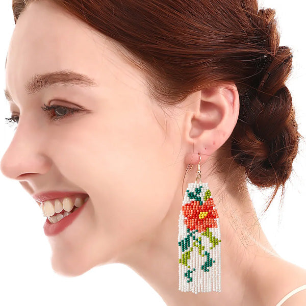 Flower Beaded Tassel Drop Beads Earrings [JIS2024032751]