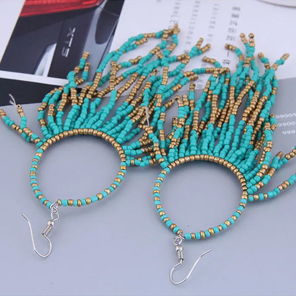 Blue Tassel Beads Earrings [JIS2024032753]