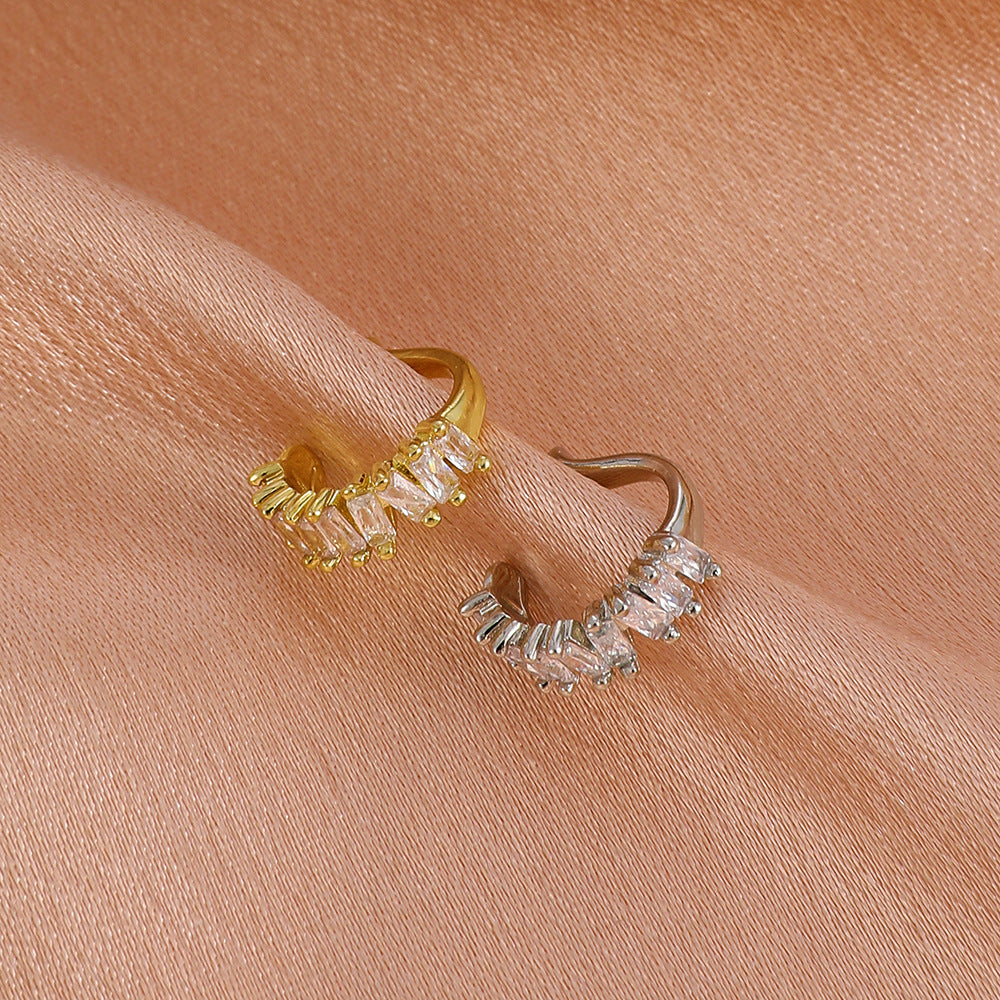 C Shape Copper Zircon Clip Earrings [JIS2024032741]
