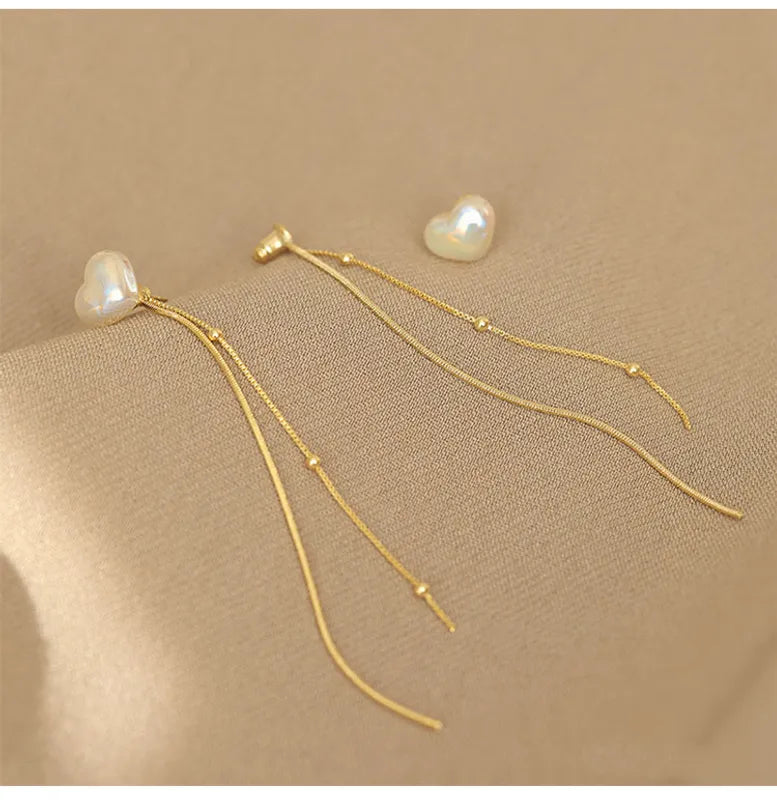 Heart Artificial Pearls Dangle Earrings [JIS2024032737]