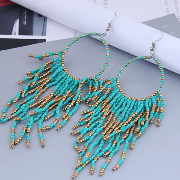 Blue Tassel Beads Earrings [JIS2024032753]