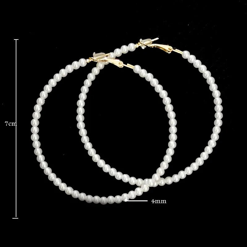 Round Artificial Pearl Hoop Earrings [JIS2024032731]