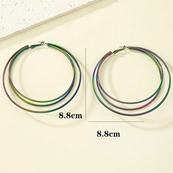 Color Block Ferroalloy Hoop Earrings [JIS2024032730]
