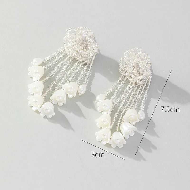 1 Pair Flower Beaded Drop Earrings [JIS2024032762]