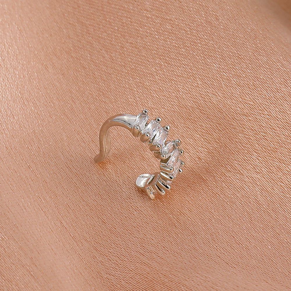 C Shape Copper Zircon Clip Earrings [JIS2024032741]