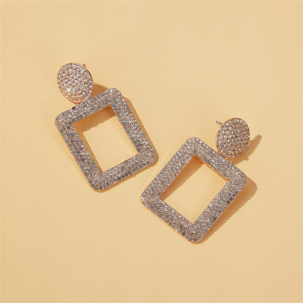 Diamond Square Dangle Earrings [JIS2024032708]