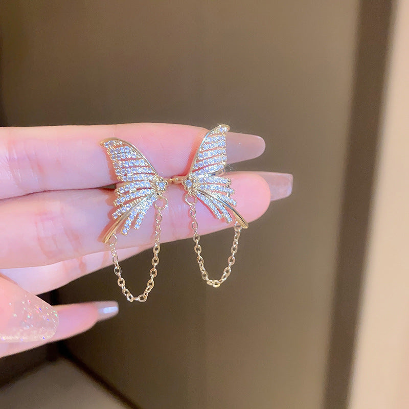 Butterfly Alloy Zircon Clip Earrings [JIS2024032738]