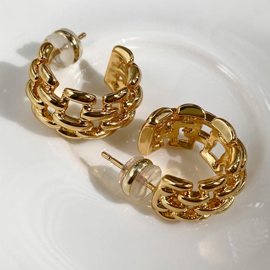 C Shape Gold Plated Earrings [JIS2024032502]